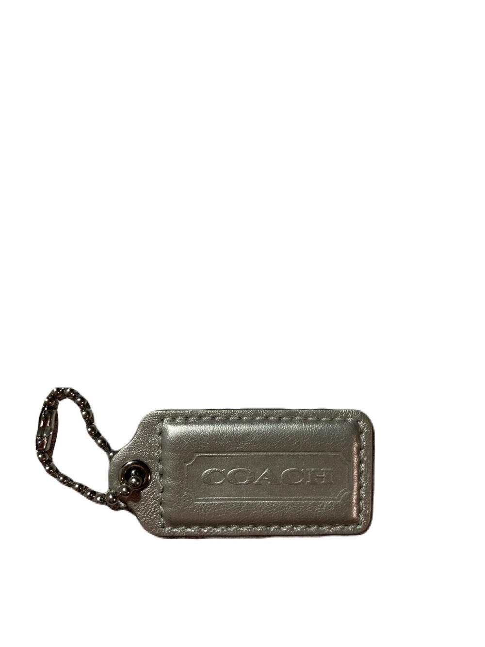 Coach Hangtag 2.5” Silver Smooth Leather Bag Charm Keychain Large